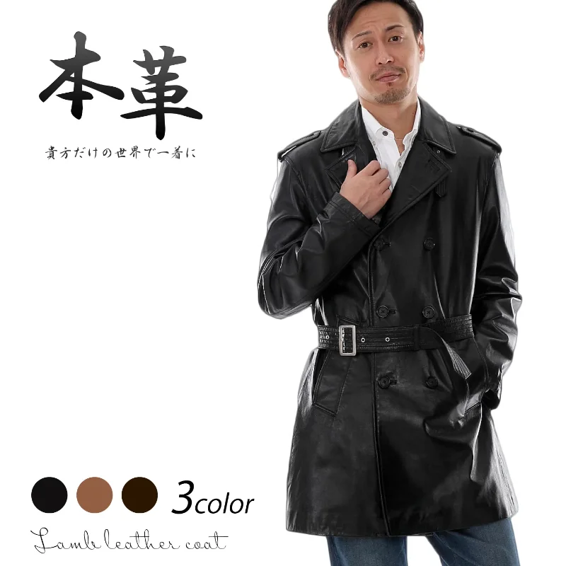 ラム革 トレンチレザーコート メンズ 3401 Mo-LAWZ
