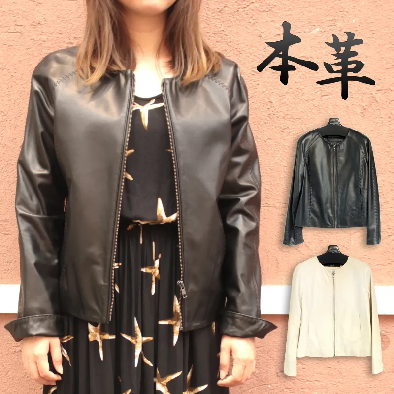 ラム革 ノーカラーレザージャケット レディース 6665 Mo-LAWZ