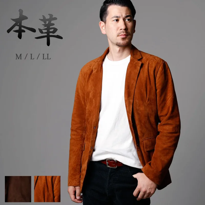 革ジャン メンズ 山羊革 スエード テーラードジャケット 2つボタン Mo-LAWZ