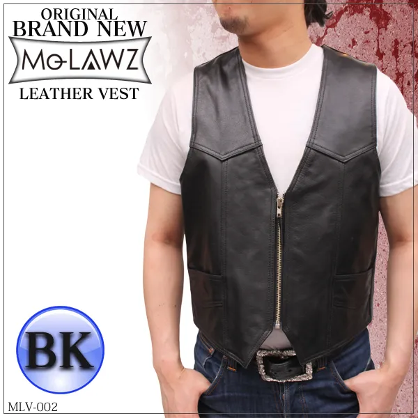 水牛革 ジップアップレザーベスト メンズ MLV002 Mo-LAWZ