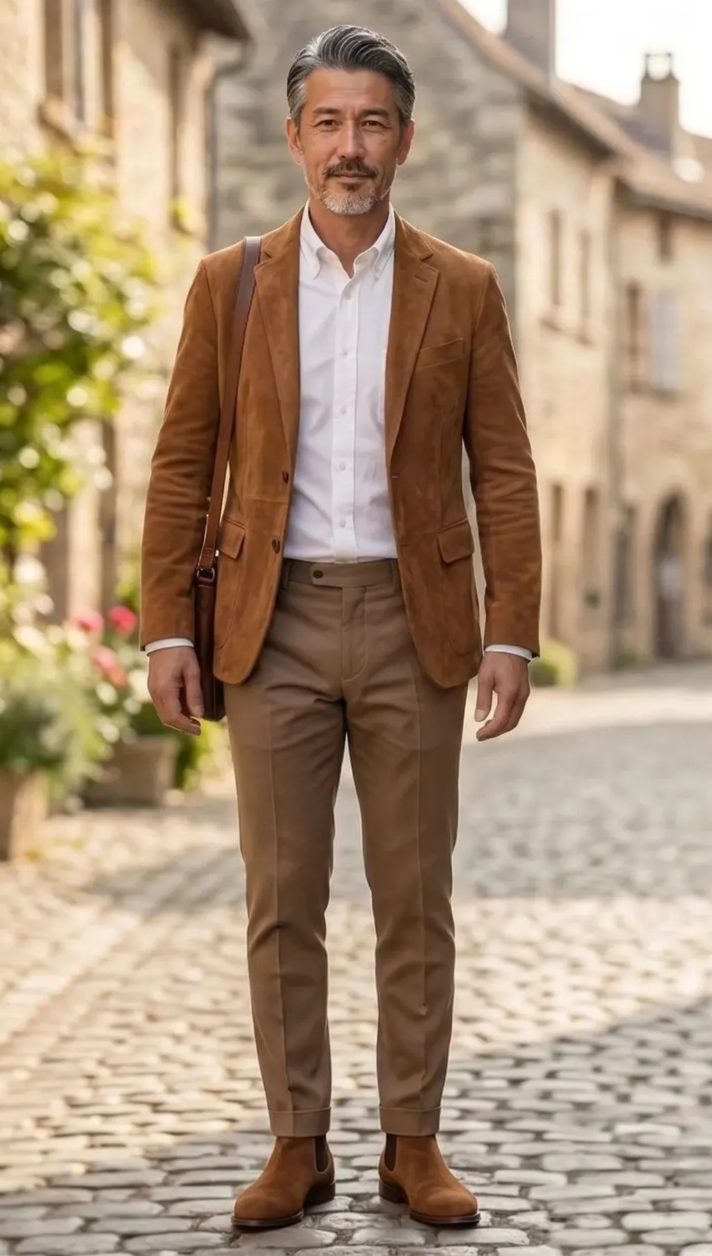 スエードテーラードでこなれた大人スタイル