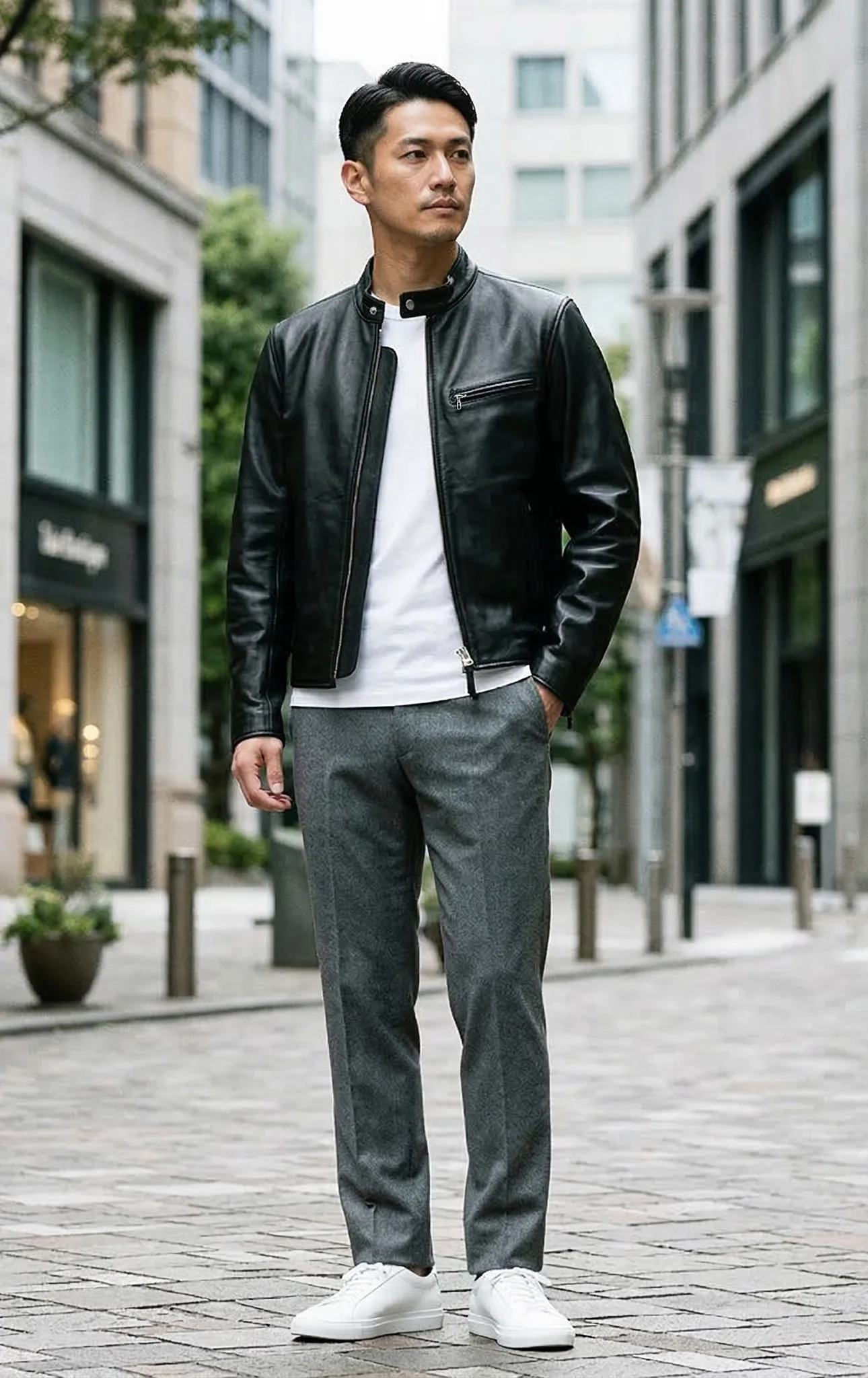 ライダースジャケット スマートカジュアルコーデ