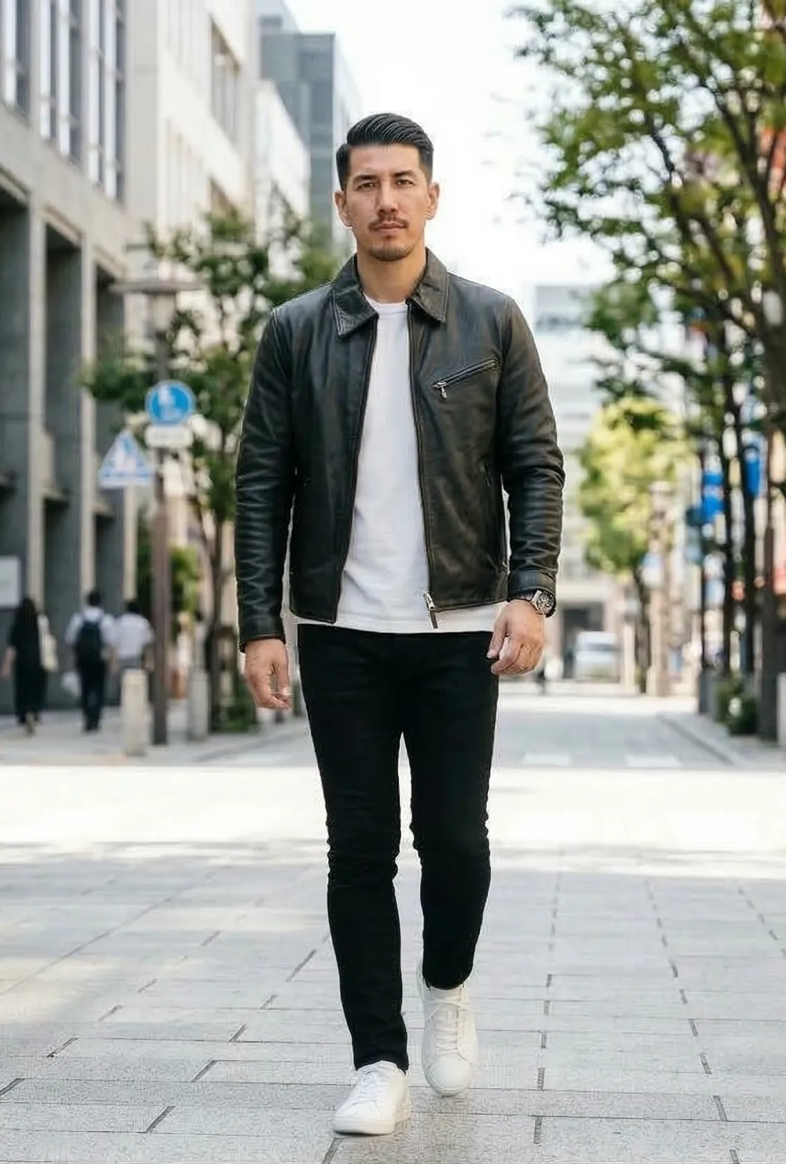 ライダースジャケット オールブラックコーデ