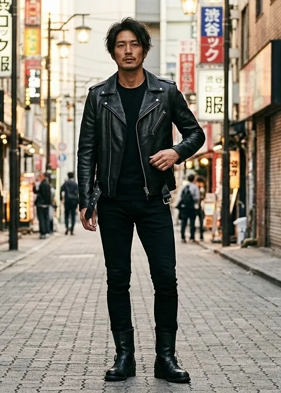 ダブルライダース オールブラックモードコーデ