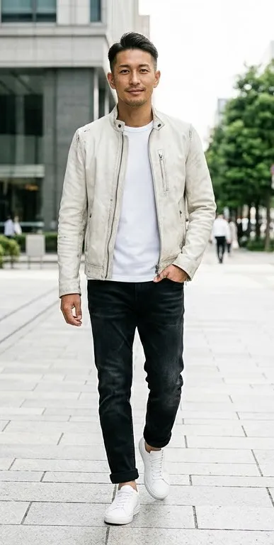 ダメージホワイトライダース モノトーンコーデ