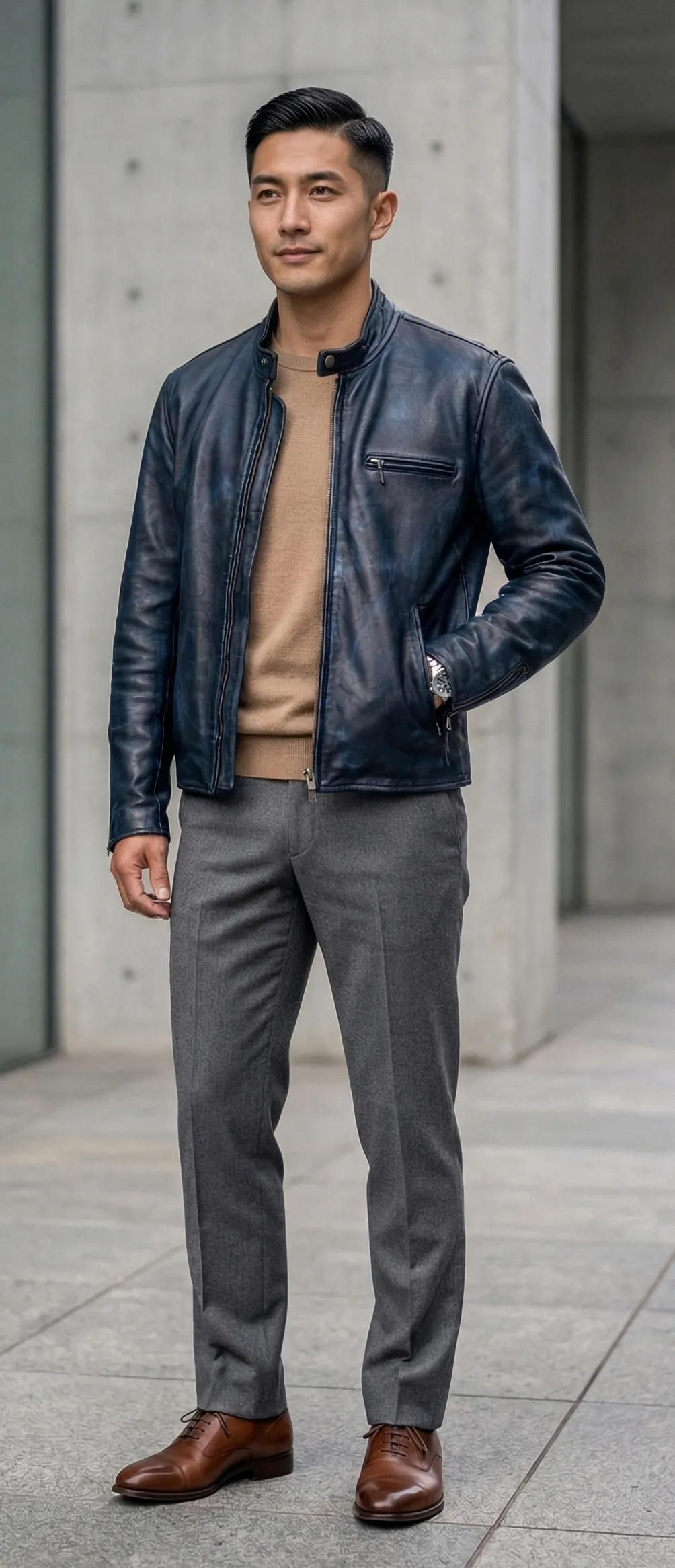 ダメージネイビーライダース 大人キレイめコーデ