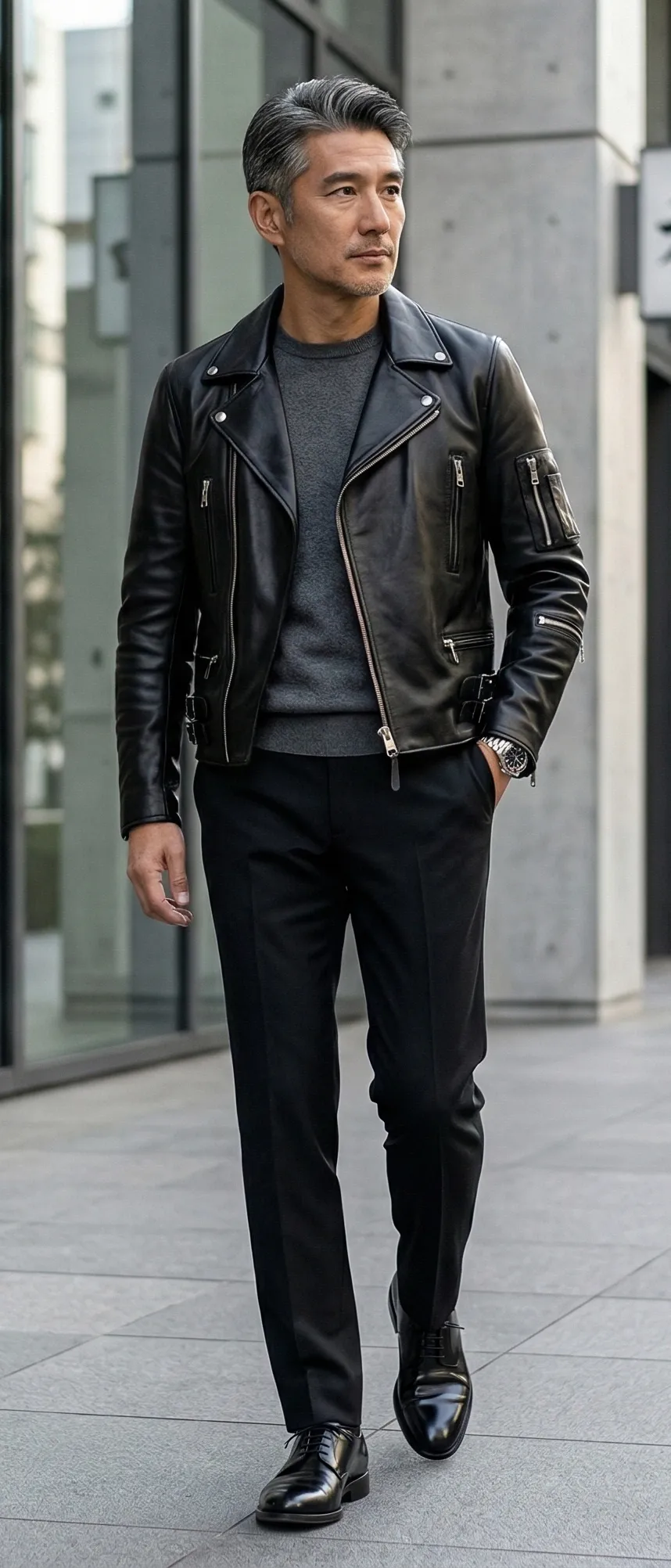 黒ダブルライダース 大人キレイめコーデ