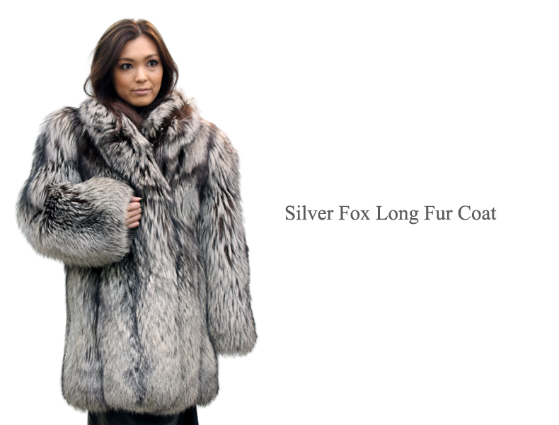 シルバーフォックスロング毛皮コート レディース グレー フリーサイズ 1060
