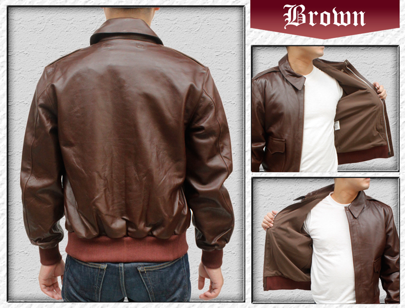 牛革 A-2ジャケット ステンカラージャケット メンズ ブラック/ブラウン