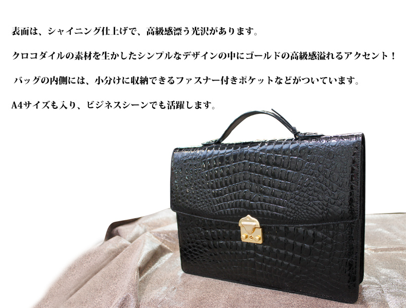  メンズ レザーアイテム クロコダイル シャイニング加工 ブリーフケース レザーバッグ 5502