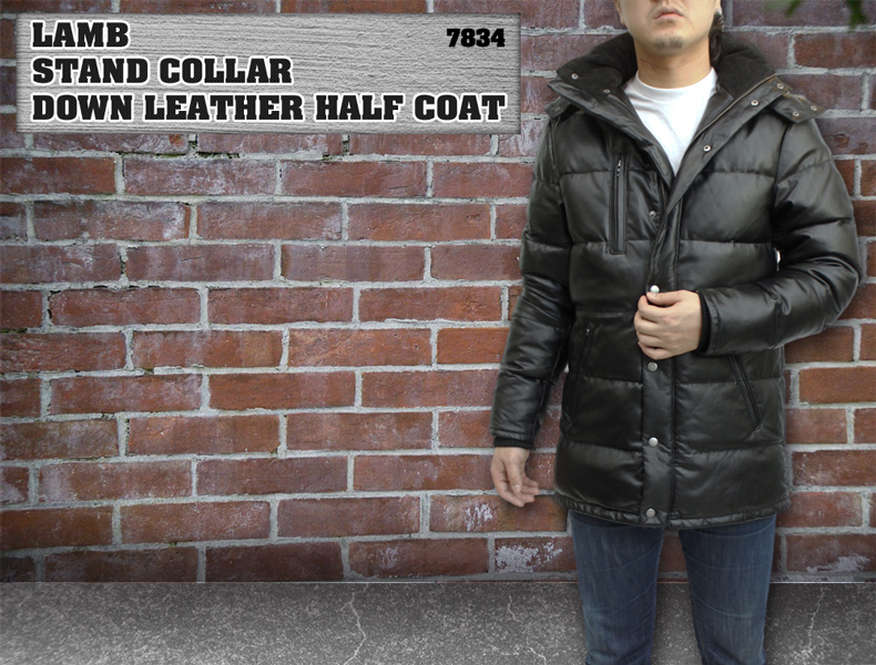 メンズレザーコート スタンドカラー ラム ダウンレザー ハーフコート 74 レザージャケット専門店 皮の但馬屋