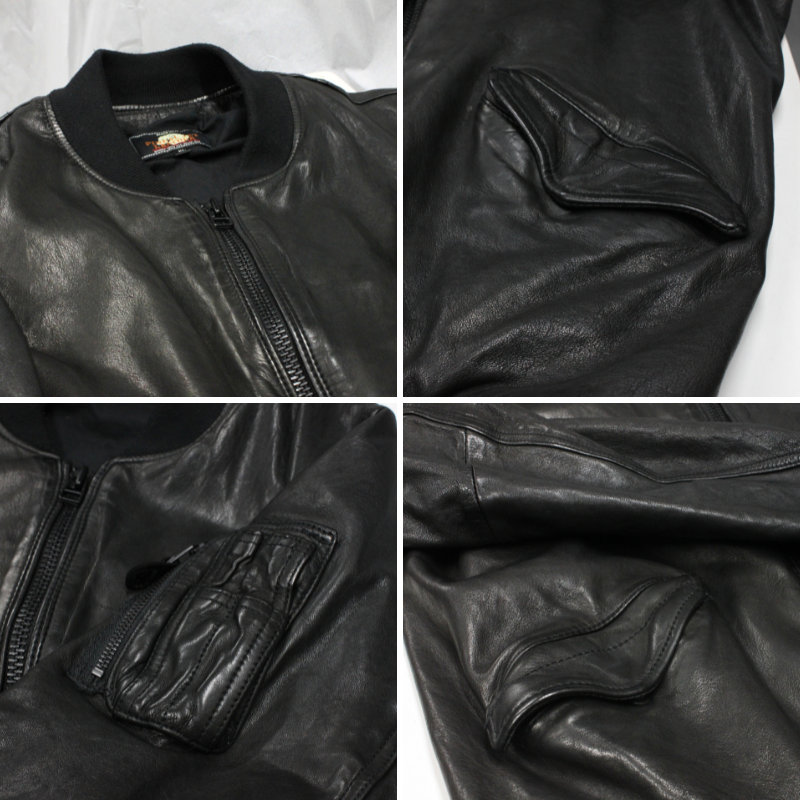TAJIMA LEATHER ラム革 MA-1 メンズ 本革 ラムレザー フライトジャケット レザージャケット ブラック TL-FL-LM-MA1-101