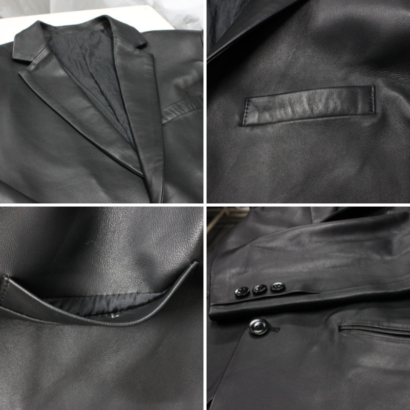 TAJIMA LEATHER ラム革 テーラードジャケット メンズ 本革 ラムレザー レザージャケット ブラック TL-JK-LM-TJ-101
