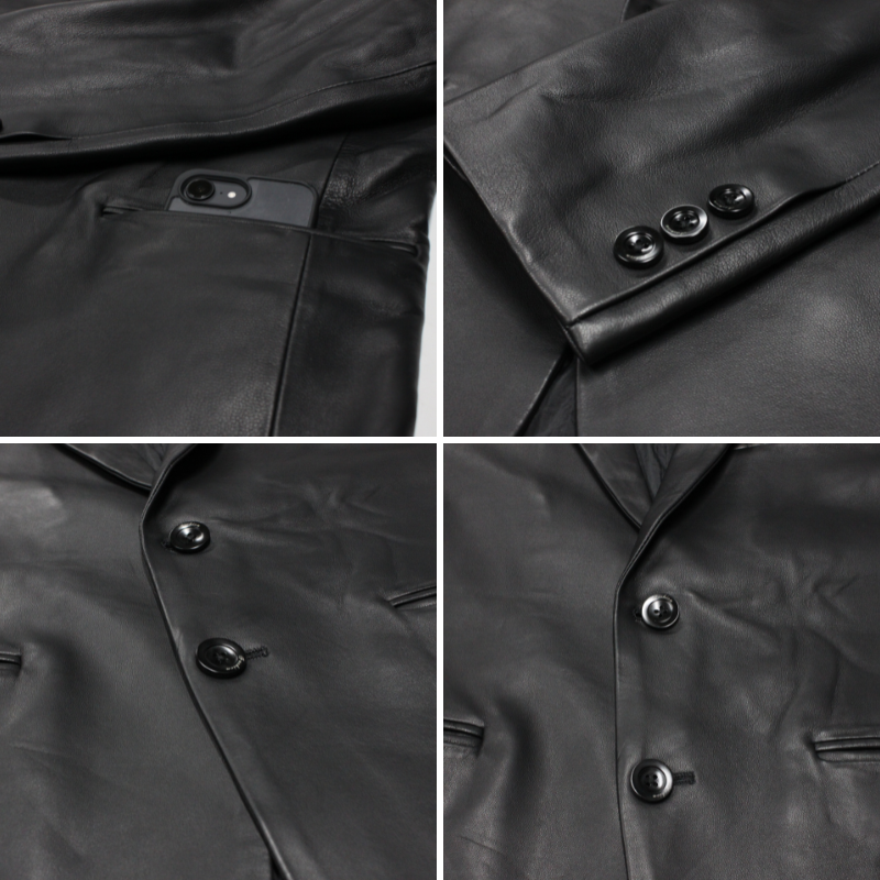 TAJIMA LEATHER ラム革 テーラードジャケット メンズ 本革 ラムレザー レザージャケット ブラック TL-JK-LM-TJ-101