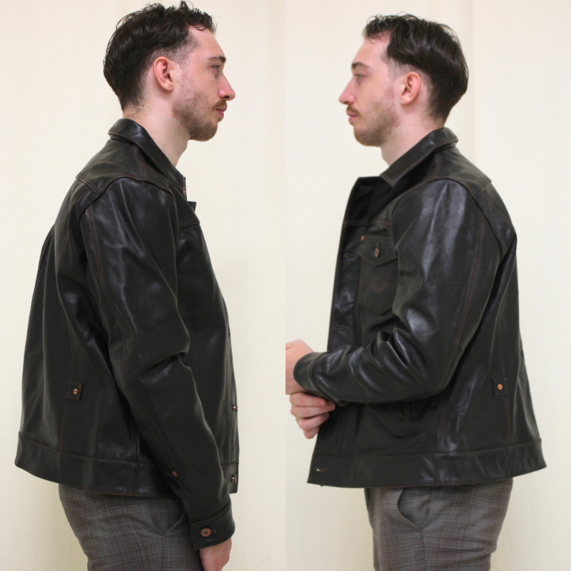 TAJIMA LEATHER 牛革 Gジャンタイプ レザージャケット メンズ ブラック 本革 カウレザー 着用イメージ