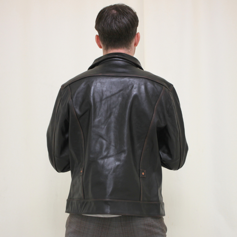TAJIMA LEATHER 牛革 Gジャンタイプ レザージャケット メンズ ブラック 本革 カウレザー 着用イメージ