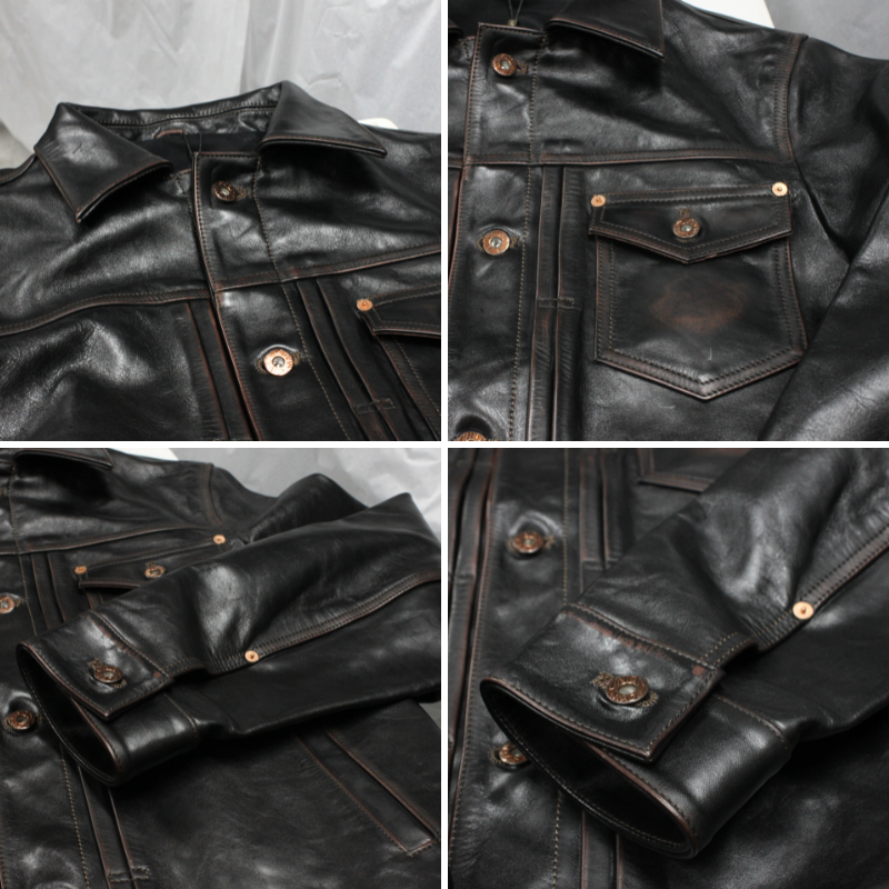 TAJIMA LEATHER 牛革 Gジャンタイプ レザージャケット メンズ ブラック 本革 カウレザー 着用イメージ