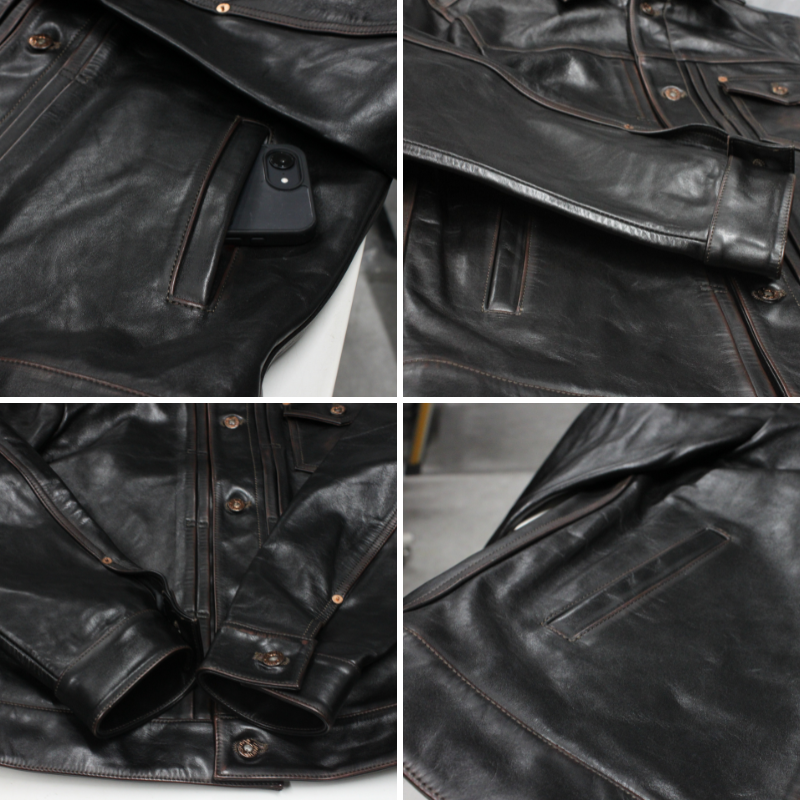 TAJIMA LEATHER 牛革 Gジャンタイプ レザージャケット メンズ ブラック 本革 カウレザー 着用イメージ