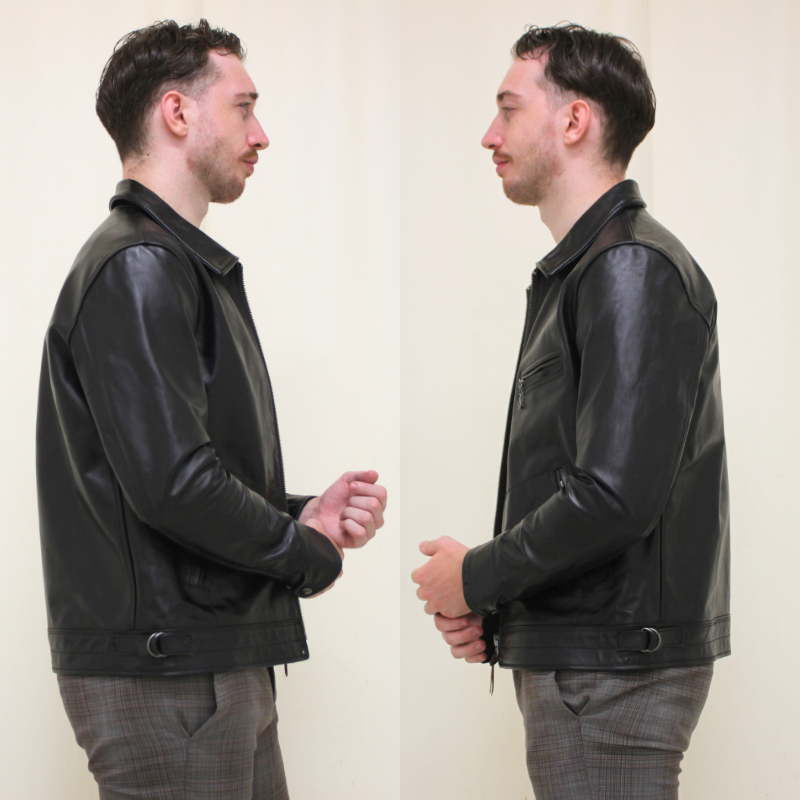 TAJIMA LEATHER 馬革 トラッカージャケット メンズ ブラック 本革 ホースハイド 着用イメージ