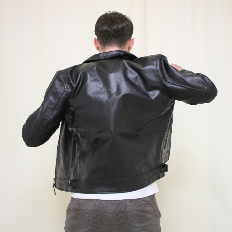 TAJIMA LEATHER 馬革 トラッカージャケット メンズ ブラック 本革 ホースハイド 着用イメージ